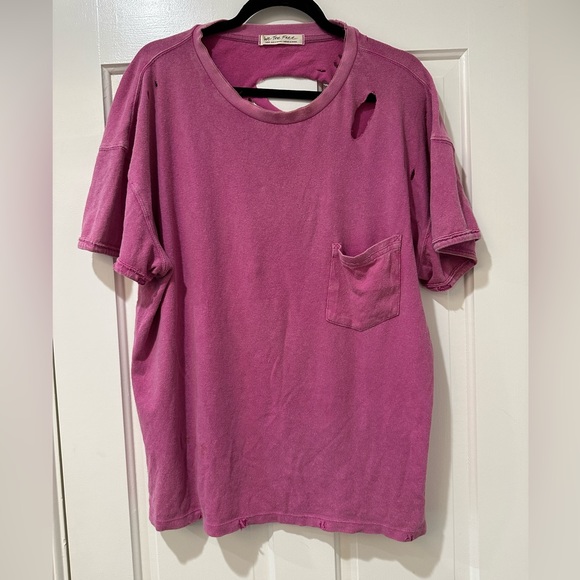 We the Free pink short sleeve distressed torn tee shirt top - Picture 2 of 10